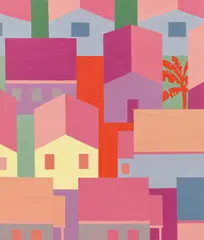 Hubert Schmalix, Houses, 1995, oil on canvas; framed
