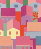 Hubert Schmalix, Houses, 1995, oil on canvas; framed