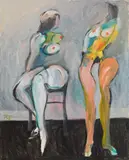 Alfred Kornberger, Sitting and standing nude, 1996, oil on canvas; framed