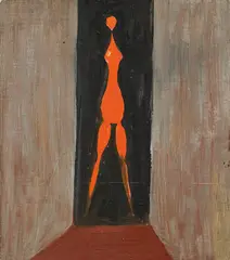 Otto Eder, Orange figure, oil on linen on cardboard; unframed