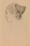 Gustav Klimt, Half-length portrait of a girl in profile to the left; studies of two hands verso (on both sides)
