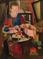 Sergius Pauser, Kind mit Spielzeug, 1926, oil on cardboard
