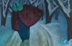 Werner Berg, Woman on snowy path, 1975, oil on canvas