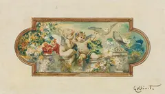 Ernst Klimt, Two putti with pigeons on a balustrade, c. 1883, watercolour, India ink, opaque white on paper