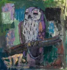 Franz Elsner, Owl, oil on canvas