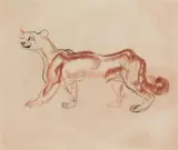 Striding cougar by Ludwig Heinrich Jungnickel, black chalk and coloured chalk, watercolour on paper, sold May 2021