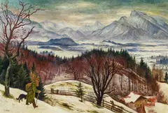 Salzburger Berge im Winter by Albert Birkle, oil on cardboard, sold May 2021