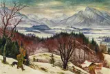 Albert Birkle, Salzburger Berge im Winter, oil on cardboard