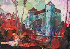 Eugen Jussel, Schloss Glopper, oil on cardboard