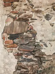Leopold Hauer, Colourful wall, oil on hardboard