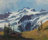 Karl Ludwig Prinz, Ötztal Alps (Wildspitze) in early spring, oil on hardboard
