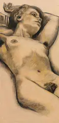 Ernst Nepo, Lying nude, 1927, black chalk and coloured chalk on paper on canvas