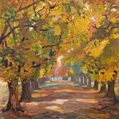 Rita Passini, Autumnal avenue, c. 1930, oil on cardboard