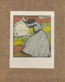 Max Kurzweil, Der Polster (Martha Kurzweil auf dem Divan sitzend), 1903, colour woodcut on thin Japan paper on cardboard; unframed