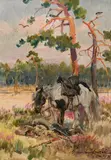 Horse and soldier by Wojciech Kossak, 1923, oil on cardboard, sold May 2021