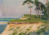Coastal landscape by Wojciech Kossak, 1932, oil on cardboard, sold May 2021