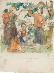Switbert Lobisser, Herbst (Fresken an dem Hause Kager / Wolfsberg), pencil, watercolour on paper