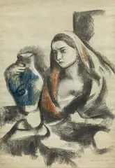 Josef Dobrowsky, Girl with jug, 1937, pastel on paper
