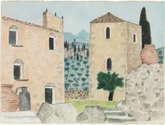 Herbert Breiter, Houses and mountains on the Mani Peninsula, 1993, watercolour on laid paper
