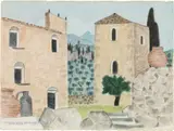 Herbert Breiter, Houses and mountains on the Mani Peninsula, 1993, watercolour on laid paper