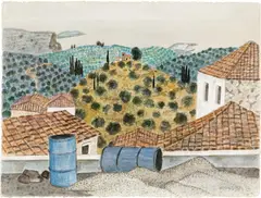 Herbert Breiter, Building site Kardamili, 1992, watercolour on laid paper