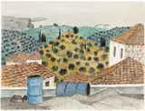 Herbert Breiter, Building site Kardamili, 1992, watercolour on laid paper