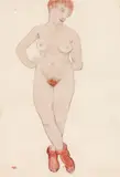 Hans Bohler, Standing nude with red shoes, 1912, mixed media on paper