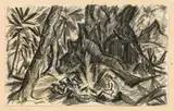 Johannes Fischer, At the campfire, charcoal on paper on strong paper
