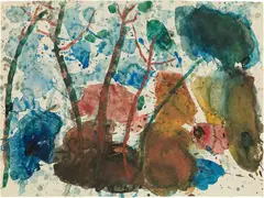 Landscape with trees by Gustav Hessing, watercolour on paper, sold May 2021