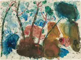 Gustav Hessing, Landscape with trees, watercolour on paper
