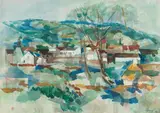 Gustav Hessing, Village landscape, 1952, watercolour on paper