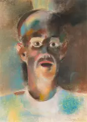 Lois Pregartbauer, Self-portrait as a clown, pastel on paper