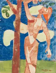 Pravoslav Kotík, Eve with apple tree, 1944, watercolour on paper