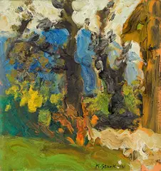 Sapling by Karl Stark, 1981, oil on press board, sold May 2021
