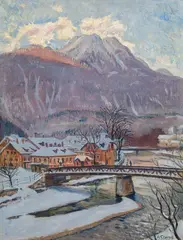 Anton Josef Storch, Bad Ischl im Winter, 1928, oil on canvas on cardboard