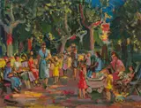 Wilhelm Kaufmann, Sunday at the Stadtpark, 1958, oil on cardboard
