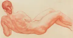 Karl Sterrer, Lying nude from the back, 1920, red chalk on paper