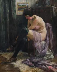 Anton Marussig, Nude with stockings, 1913, oil on canvas