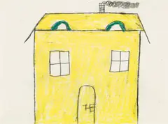 Johann Hauser, Yellow house, mixed media on paper; framed