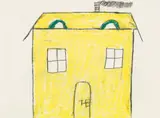 Johann Hauser, Yellow house, mixed media on paper; framed