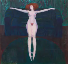 Ernst Fuchs, The ballerina's rest, 1970, chalk, oil on canvas on plate; framed
