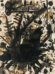 Untitled by Gunter Damisch, 1989, mixed media on paper; framed, sold May 2021