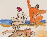 Maria Lassnig, Bathing woman, watercolour on paper; framed