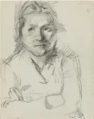 Untitled (Portrait of the mother) by Maria Lassnig, graphite on paper; unframed, sold May 2021