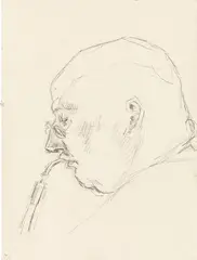 Untitled (Man with pipe) by Maria Lassnig, graphite on paper; unframed, sold May 2021