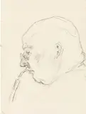 Maria Lassnig, Untitled (Man with pipe), graphite on paper; unframed