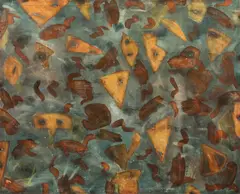 Masks by Erwin Bohatsch, 1980, oil on canvas; framed, sold May 2021