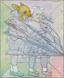 Peter Sengl, Geschwisterversammlungsgerät Albinot, Bruder M. Ghihuahuaattr. 73, 1973, mixed media on panel; unframed