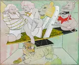 Peter Sengl, Luluschaukel für Löwenaugensehen, 1973, mixed media on panel; unframed