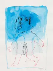 Otto Muehl, Self-portrait, 1985, mixed media on paper; framed